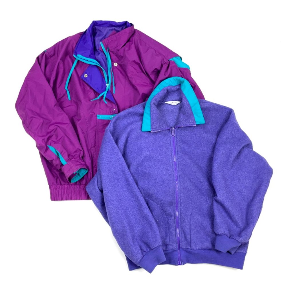 VTG 90s Colorful Windbreaker Jacket + Fleece Liner